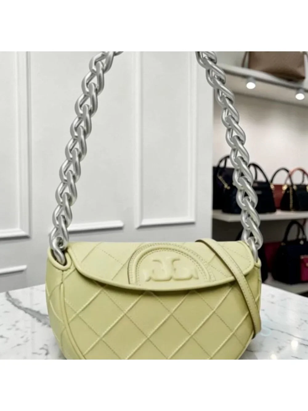 Stunning!!  RareTory Burch Olive Fleming Crescent Shoulder Bag- NWT